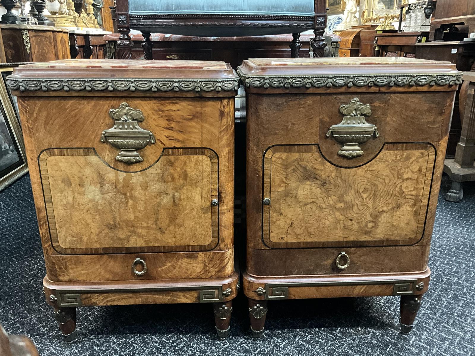 Wonderful Pair of French Bedside Marble Top Cupboards (1 of 14)