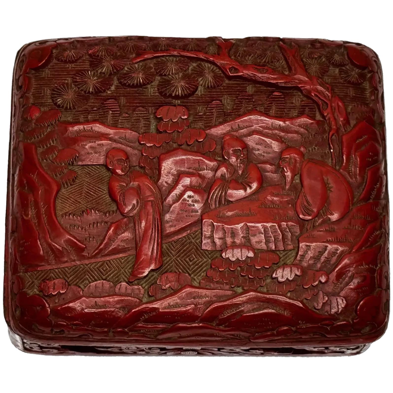 Chinese 19th Century Cinnabar Lacquered Enamel Trinket Box (1 of 37)