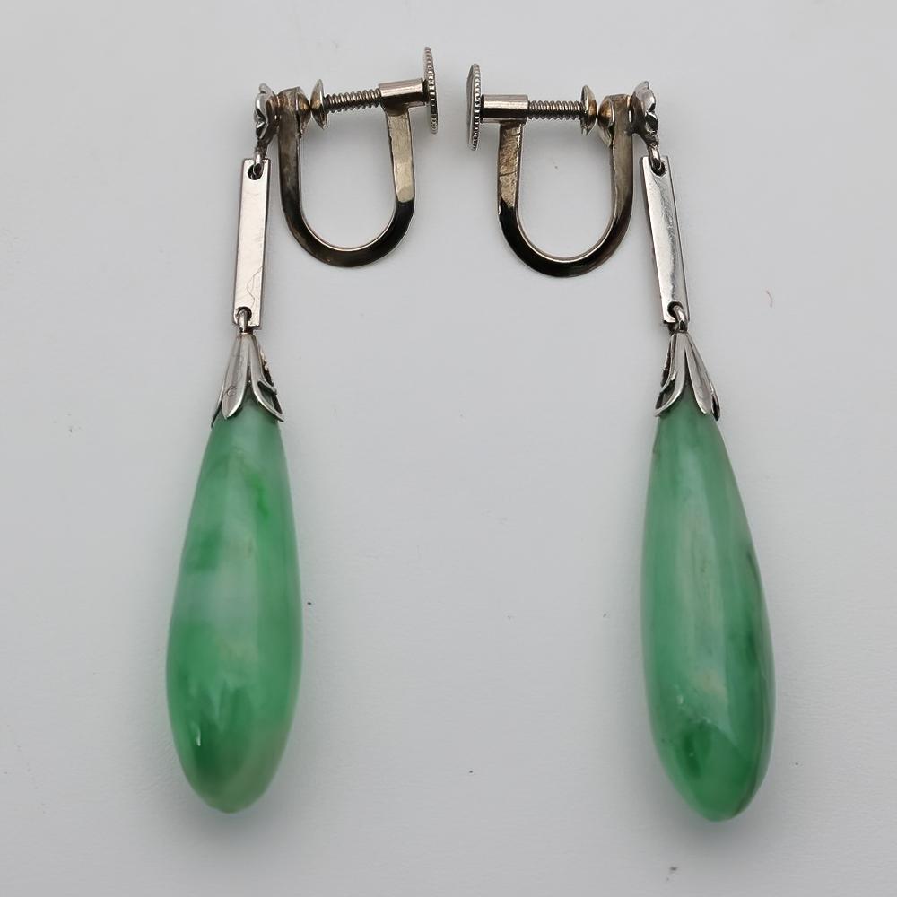 Edwardian Earrings Jadeite Set in Platinum (1 of 2) Edwardian Earrings Jadeite Set in Platinum (1 of 2)