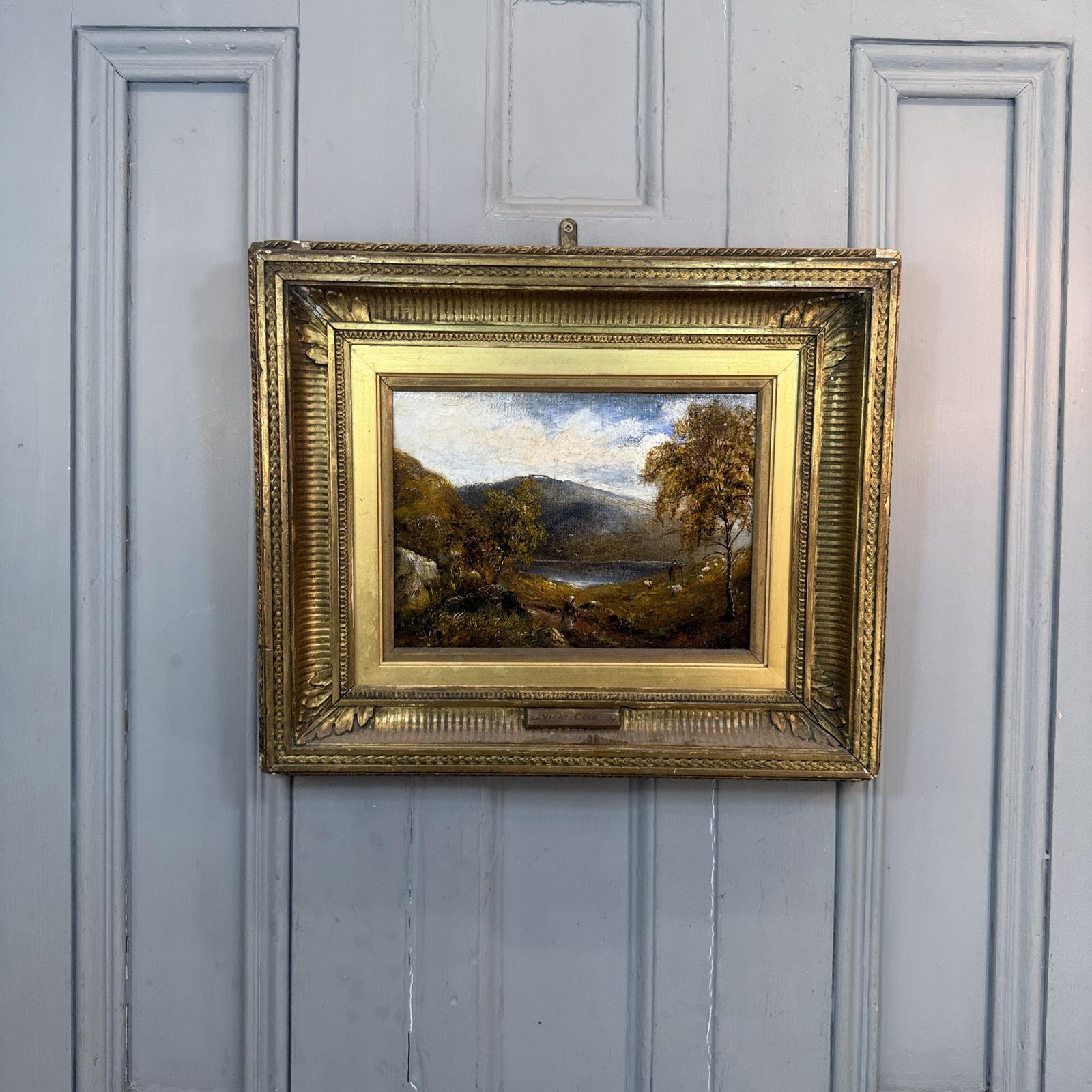 Antique Victorian Landscape Oil Painting with Sheep by Lake by George Vicat Cole (1 of 11)