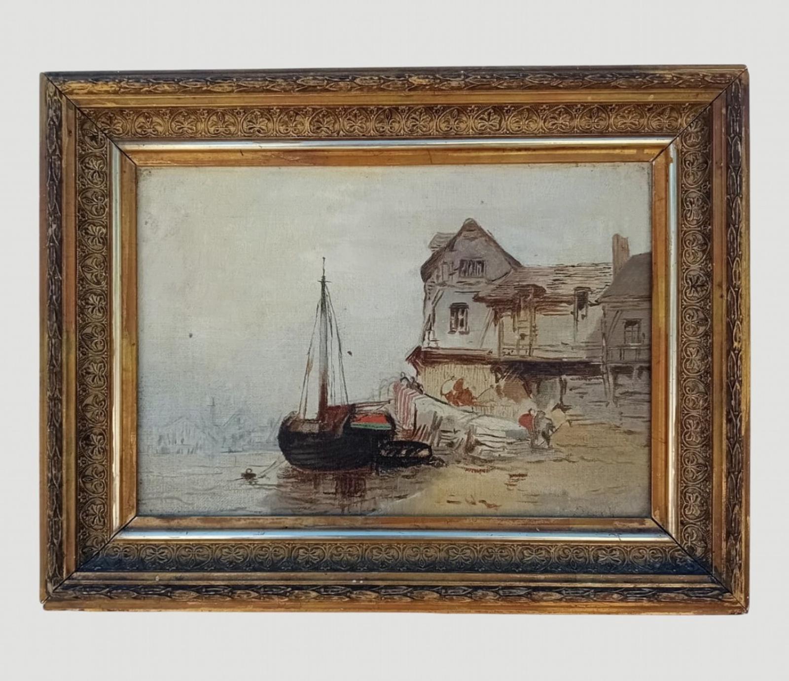 Attributed to Paul Marny (1829–1914) – Harbour Scene with Fishing Boat (1 of 6) Attributed to Paul Marny (1829–1914) – Harbour Scene with Fishing Boat (1 of 6)