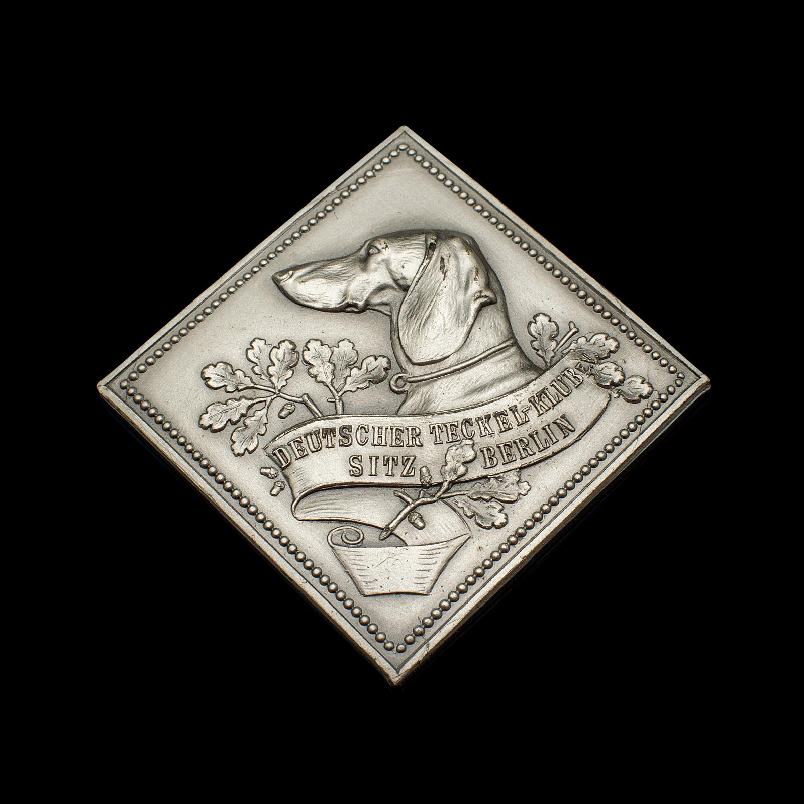 Small Antique Dog Kennel Club Medal, German, Cast Metal, Dachshund, Edwardian (1 of 9)