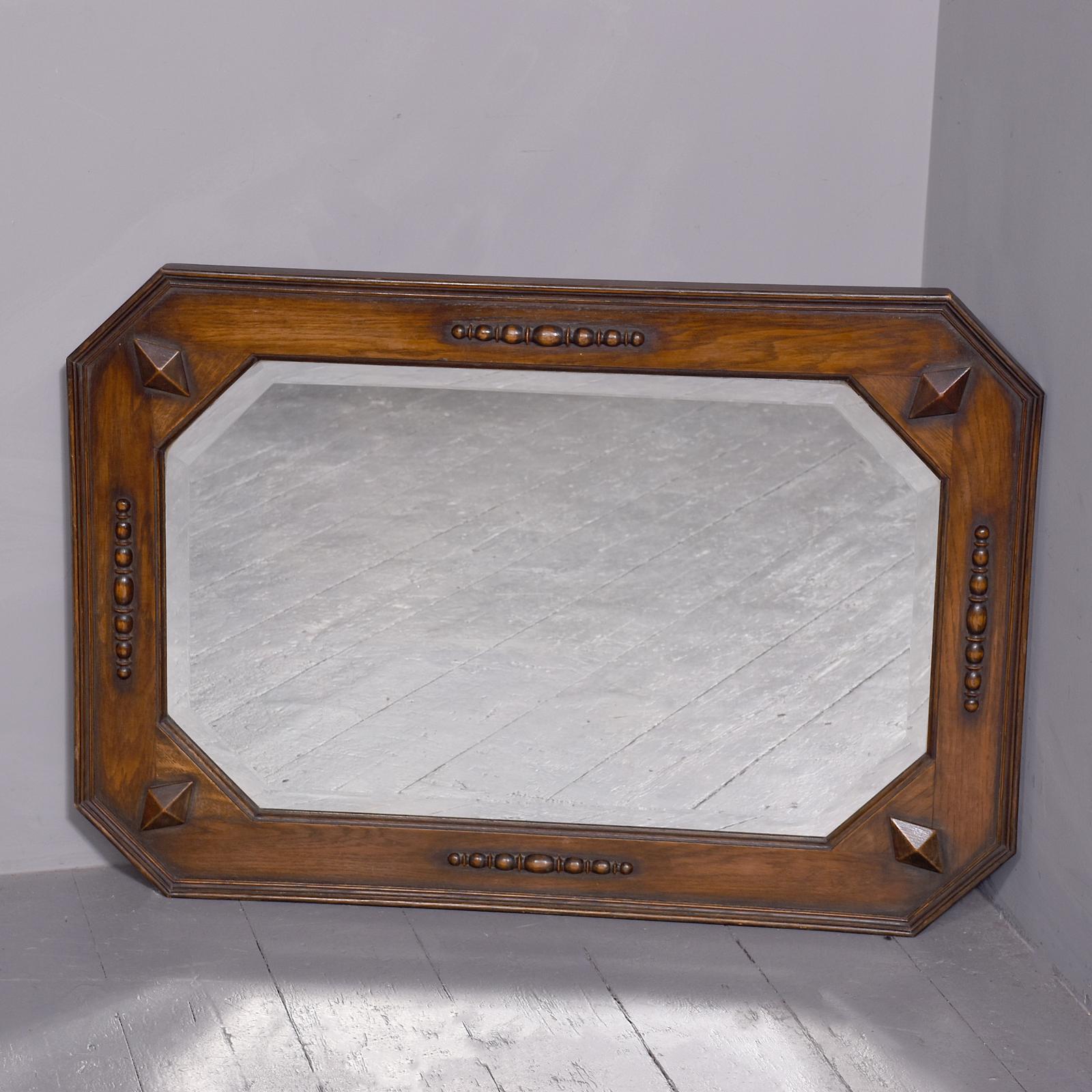 Large Oak Jacobean-Revival Bevelled Edge Rectangular Wall Mirror (1 of 6)