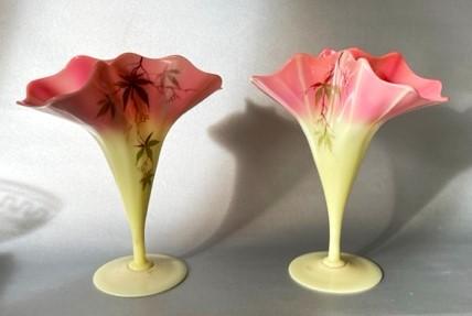 Superb Pair of Queen's Burmese Glass Vases (1 of 9) Superb Pair of Queen's Burmese Glass Vases (1 of 9)