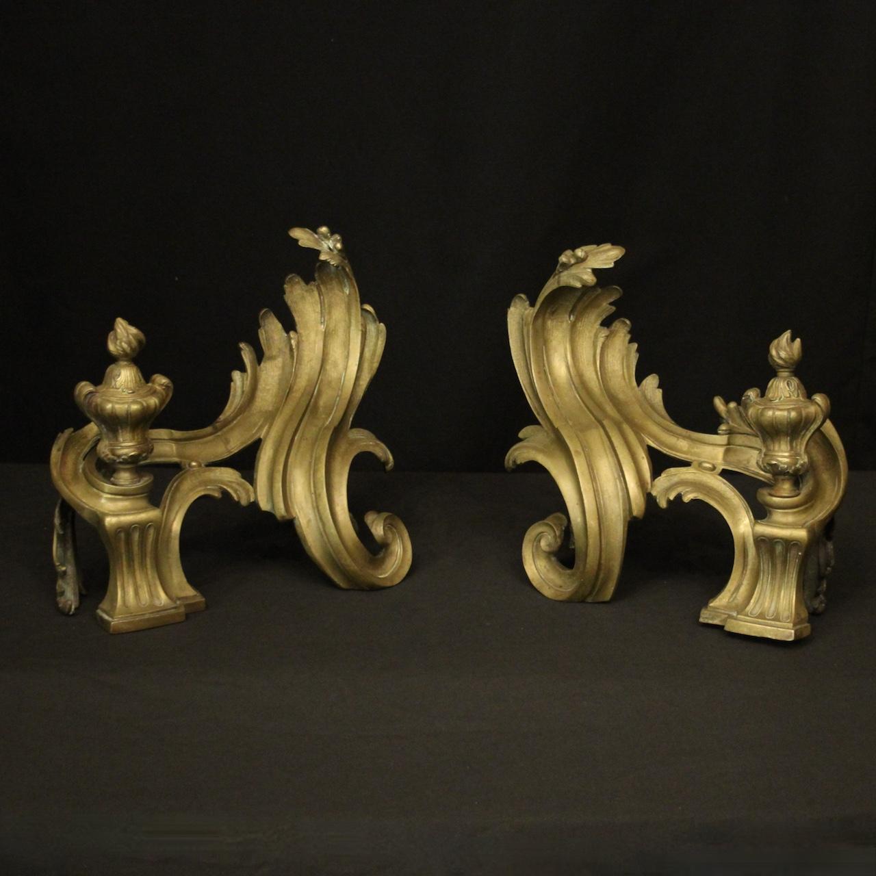French Pair of Bronze Antique Fire Chenets (1 of 10)