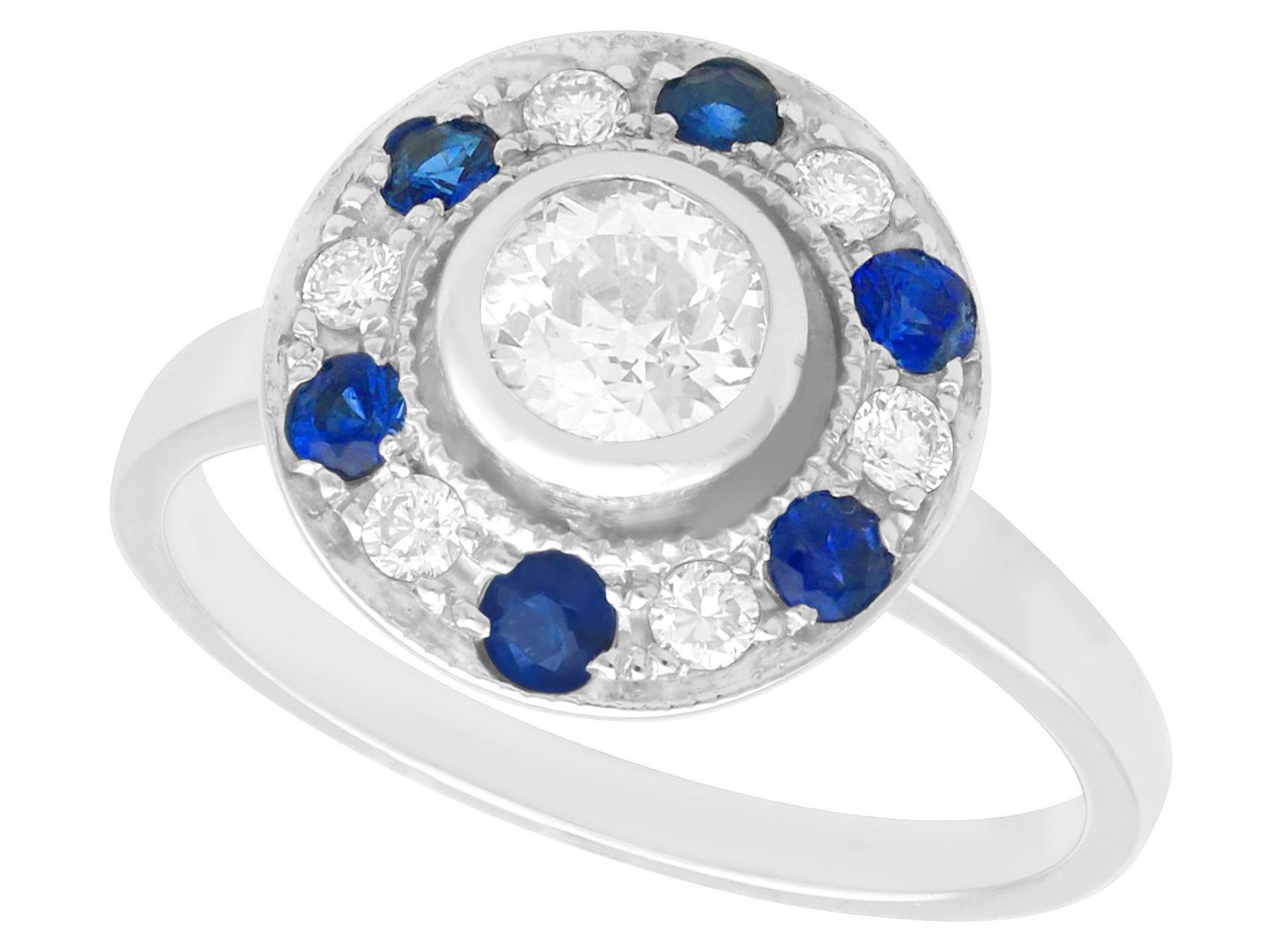 0.20ct Sapphire & 0.87ct Diamond, 18ct White Gold Cluster Ring - Antique c.1920 (1 of 11)