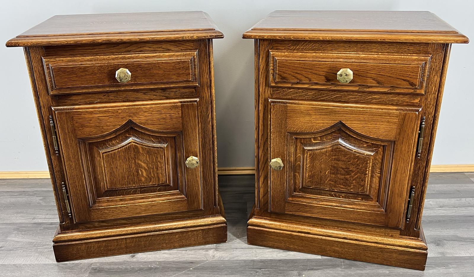 Pair of Bedside Tables Vintage French Oak Carved Cabinets with Drawer (1 of 10)