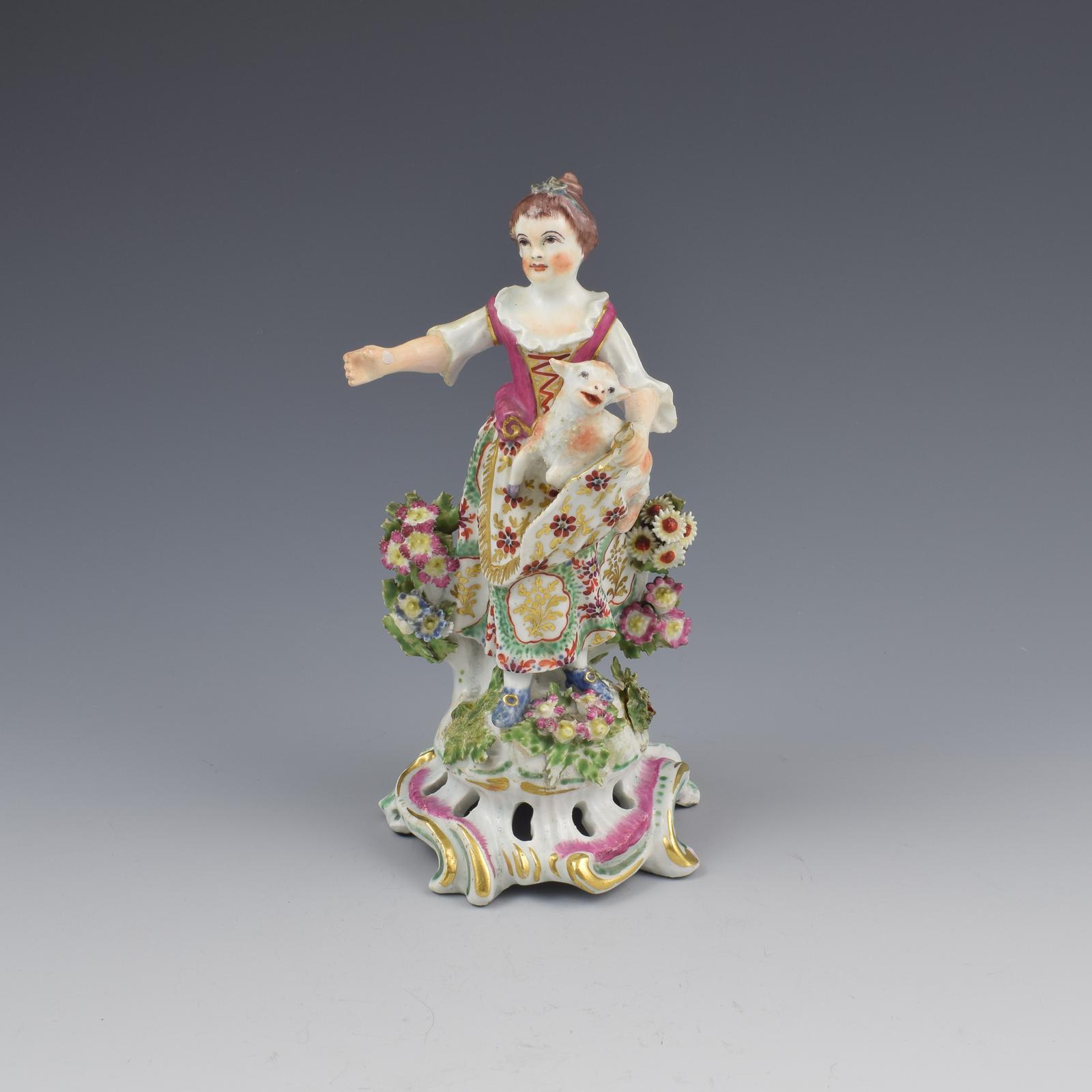 Bow Porcelain Figure Girl Shepherdess With Lamb In Apron c.1762-1764 (1 of 13)