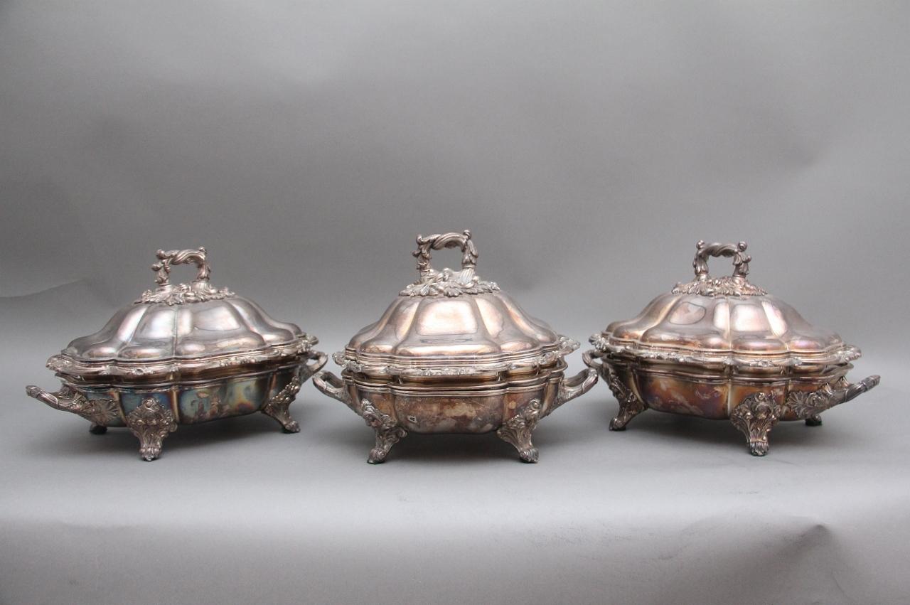 Set of Three Early 19th Century Silver Plated Old Sheffield Tureens (1 of 9) Set of Three Early 19th Century Silver Plated Old Sheffield Tureens (1 of 9)