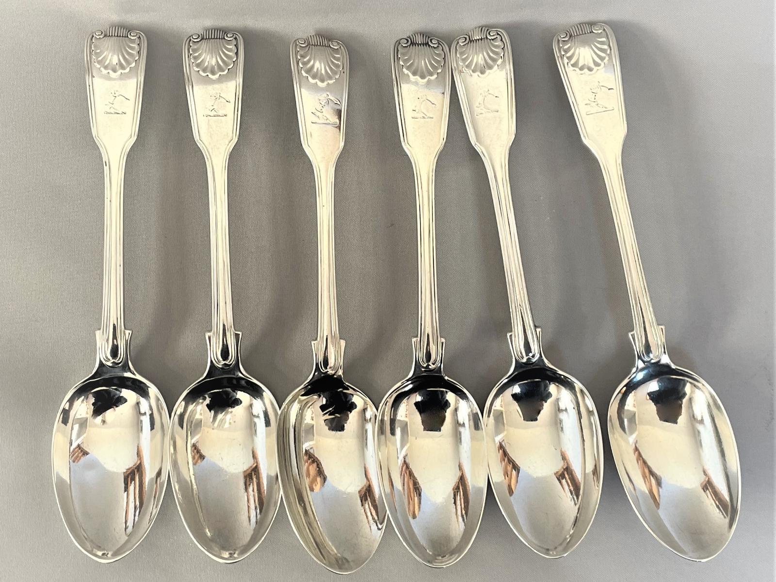 Set of 6 George Adams Silver Fiddle, Thread & Shell Dessert Spoons (1 of 7) Set of 6 George Adams Silver Fiddle, Thread & Shell Dessert Spoons (1 of 7)