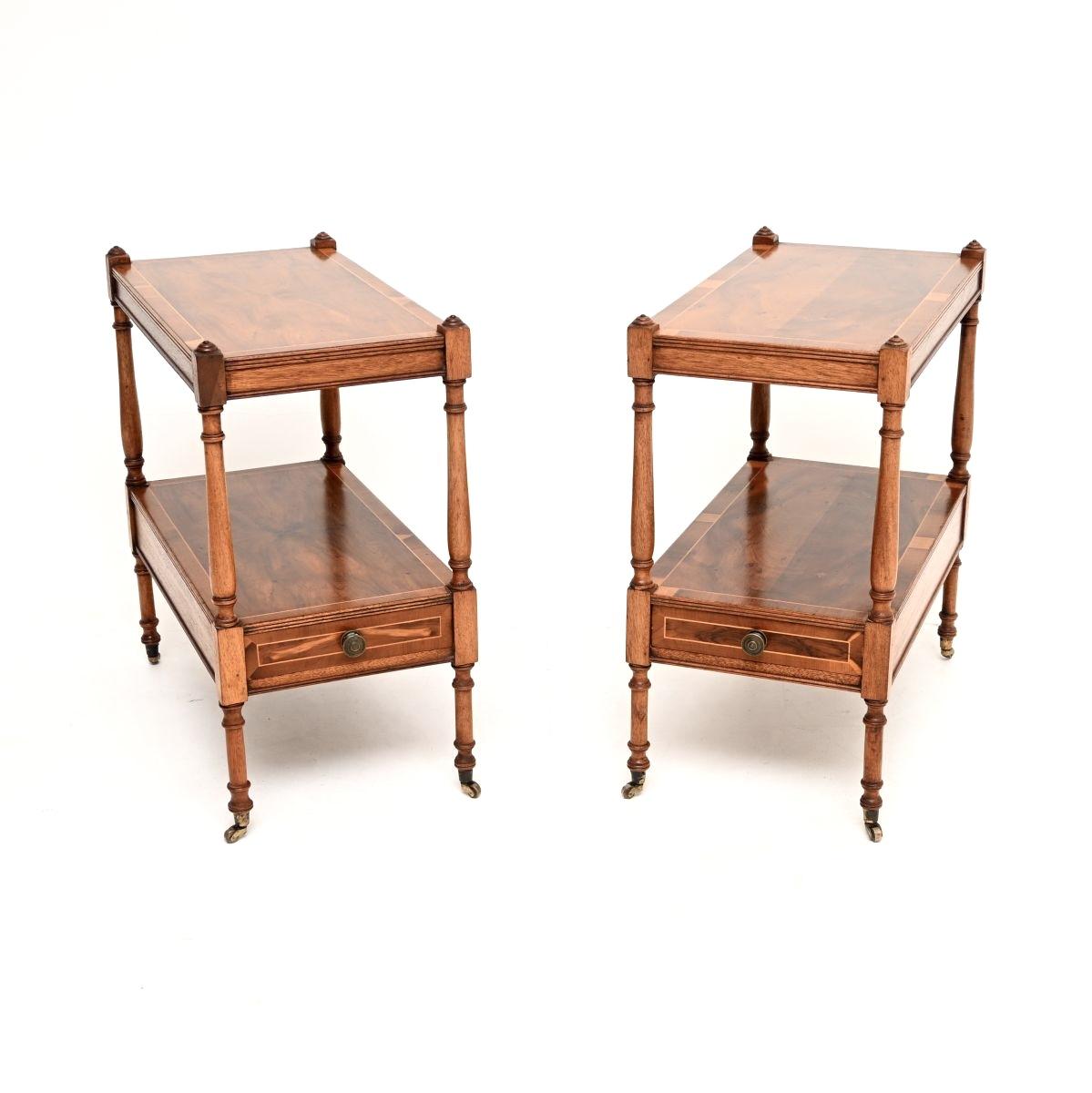 Pair of Georgian Style Inlaid Yew Wood Side Tables (1 of 10) Pair of Georgian Style Inlaid Yew Wood Side Tables (1 of 10)