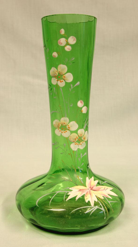 Antique Decorated Green Glass Shaped Vase (1 of 6)