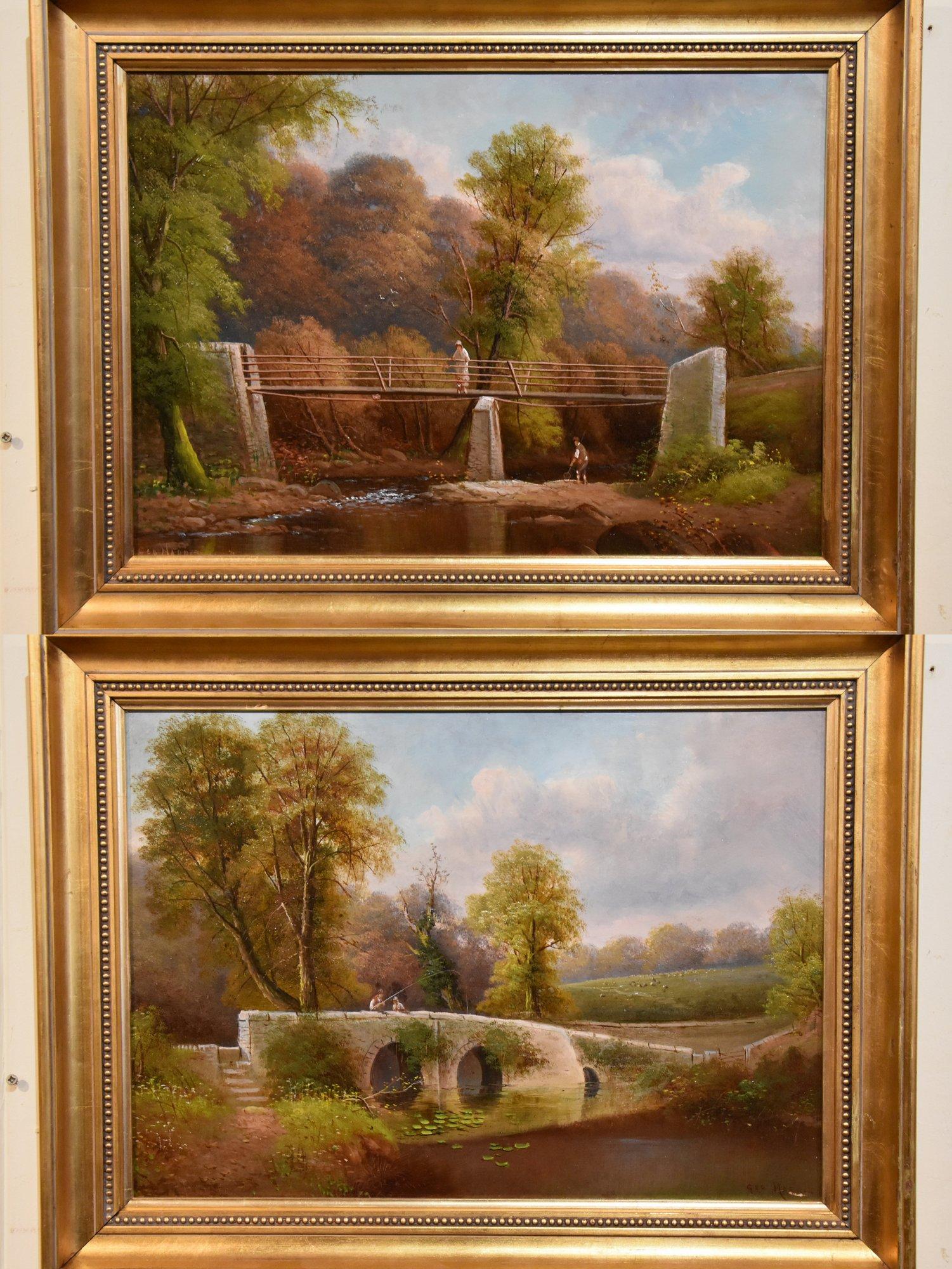 Oil Painting Pair by George Harris "The Old Miners Bridge" (1 of 6)