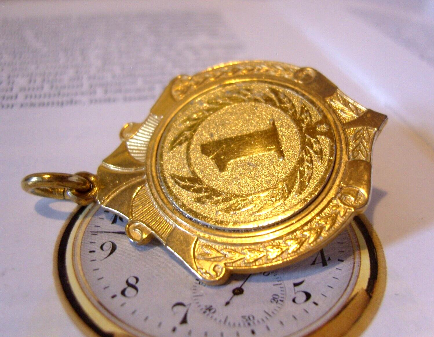 Vintage Fob 1960s Pocket Watch Chain '1st' Large Golden Gilt Fob (1 of 5)