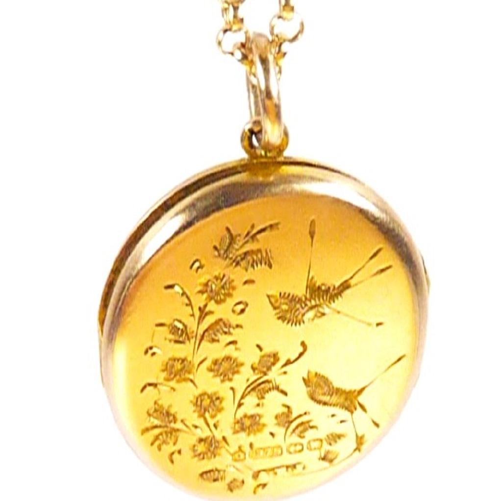 Swallow And Flower Basket 375 Gold Locket Necklace 1921 (1 of 9)