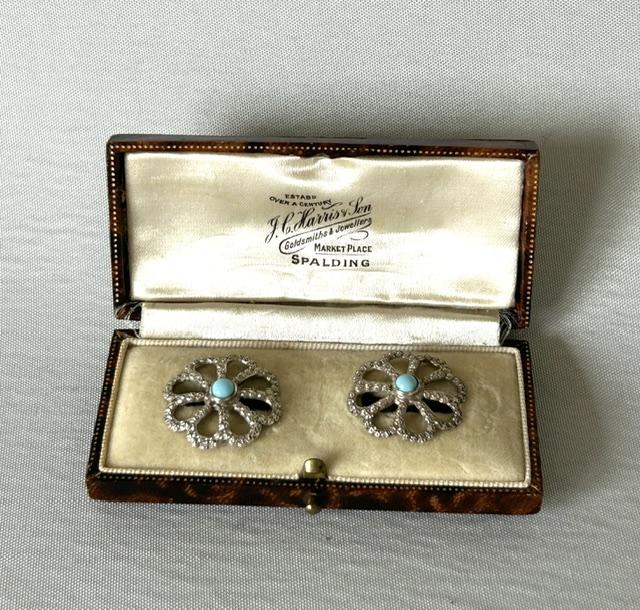 Boxed Pair of Charles Horner Silver & Turquoise Buttons (1 of 9) Boxed Pair of Charles Horner Silver & Turquoise Buttons (1 of 9)
