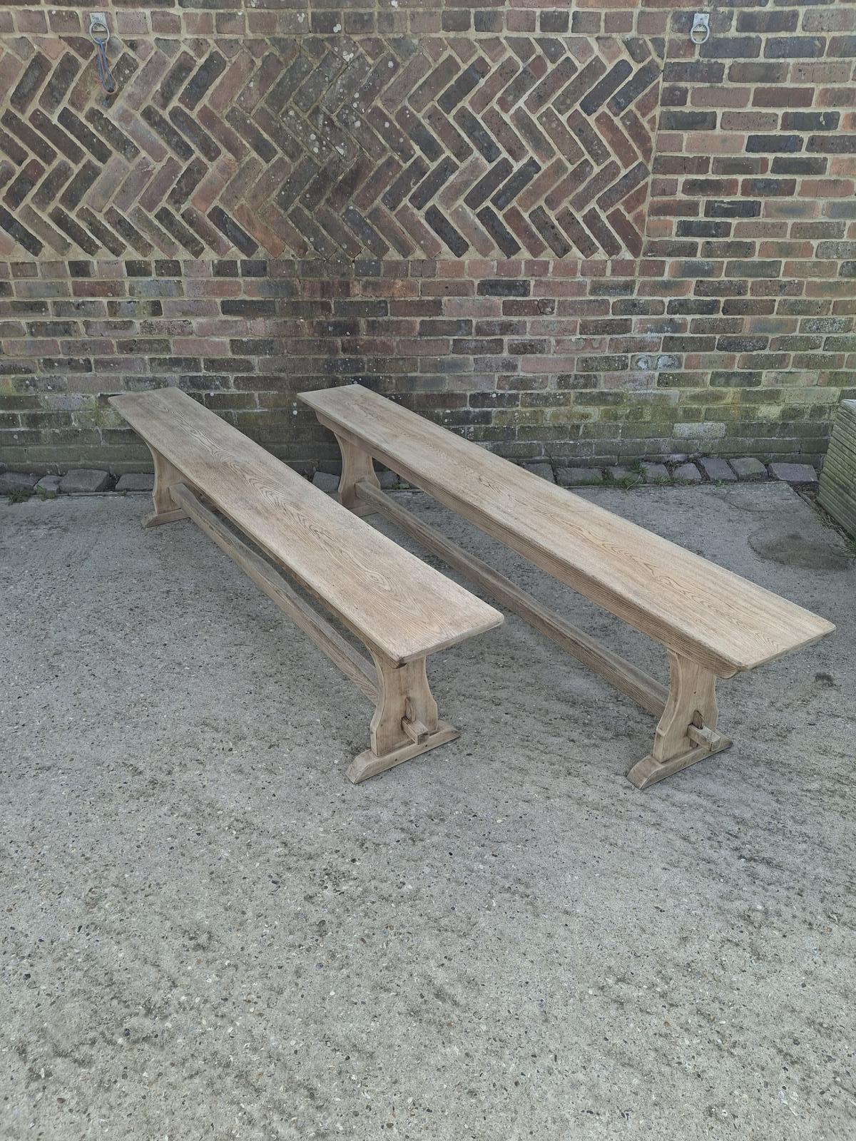 Pair of Bleached Oak Refectory Benches Farmhouse Dining Bench Rustic French (1 of 11) Pair of Bleached Oak Refectory Benches Farmhouse Dining Bench Rustic French (1 of 11)