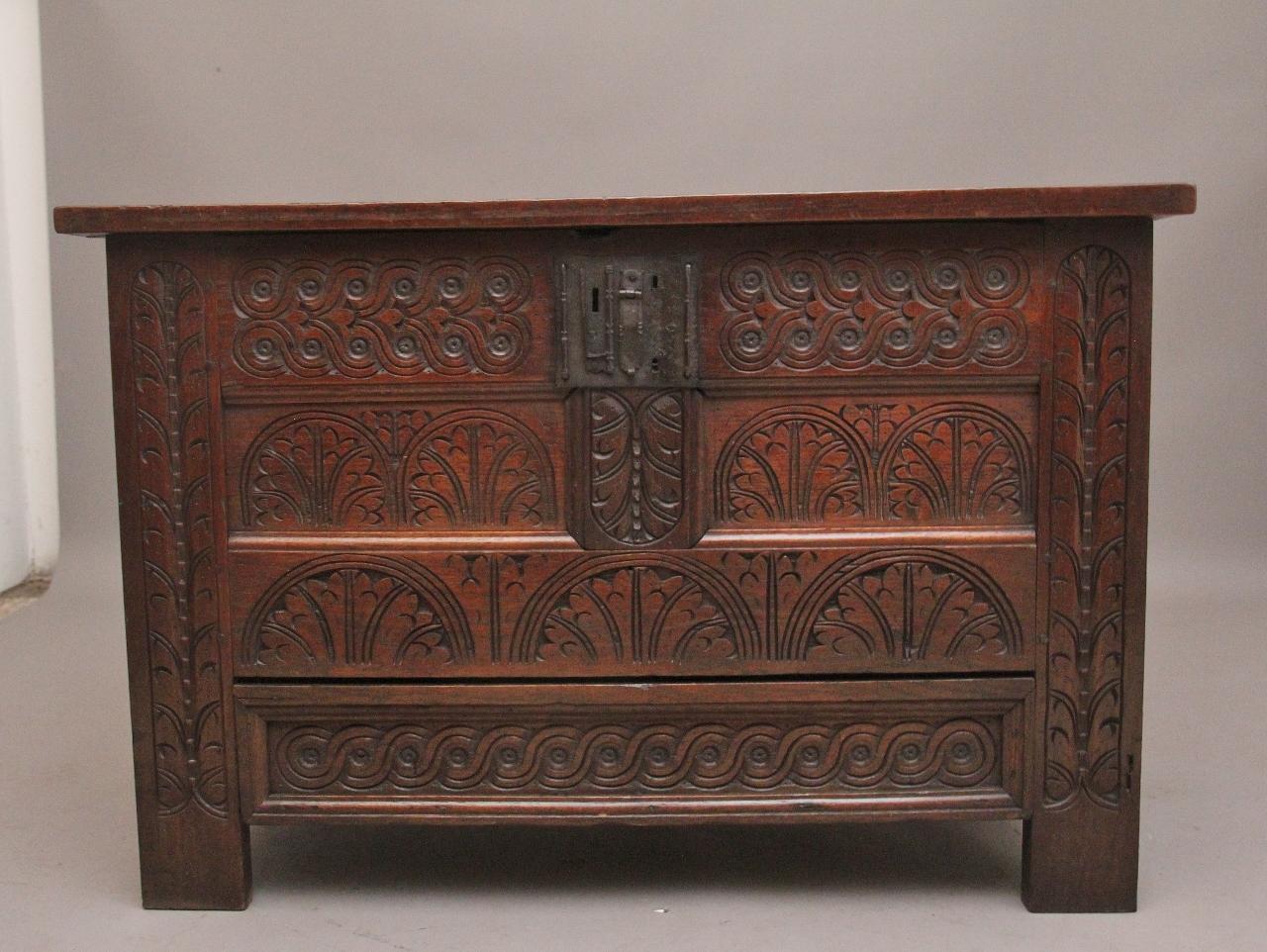 18th Century Carved Oak Mule Chest (1 of 11)