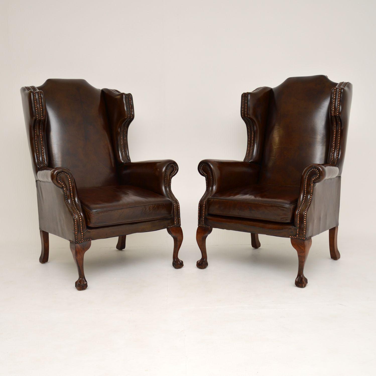 Pair of Antique Leather Wing Back Armchairs (1 of 11) Pair of Antique Leather Wing Back Armchairs (1 of 11)