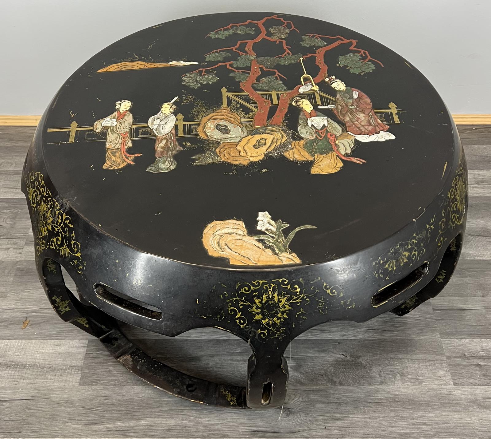 Vintage Chinese Lacquered Coffee Table w /  Intricate Scenes (1 of 12)