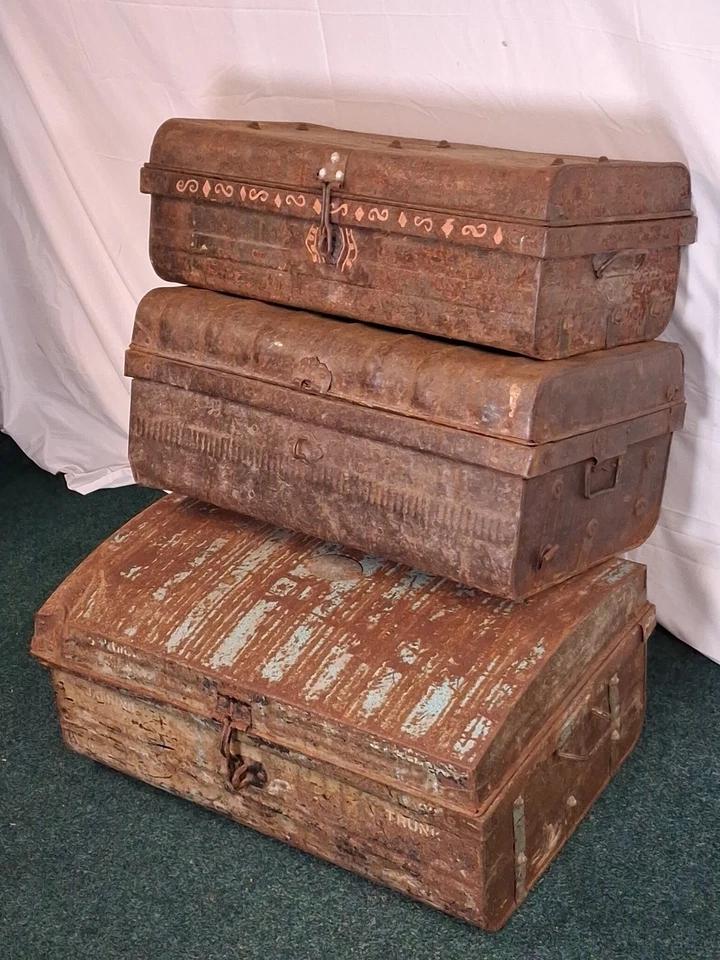Assortment of Antique Metal Chests Ideal For Shop Display or Industrial Look (1 of 5)