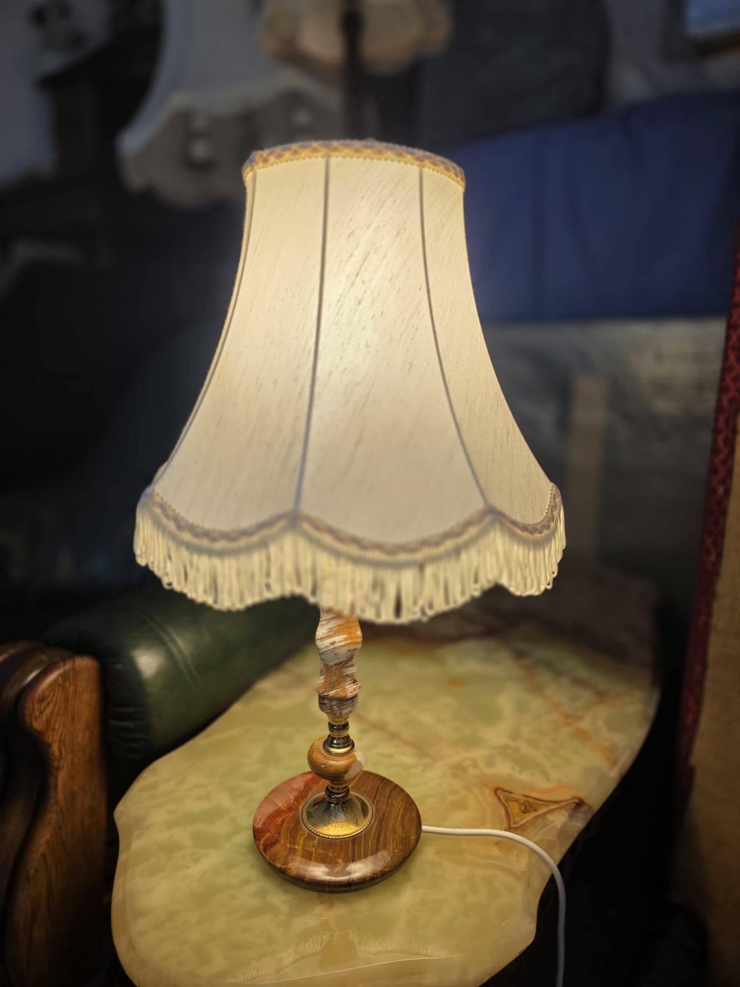 Vintage Onyx & Brass Table Lamp / Fringed Shade c.1960 (1 of 7) Vintage Onyx & Brass Table Lamp / Fringed Shade c.1960 (1 of 7)