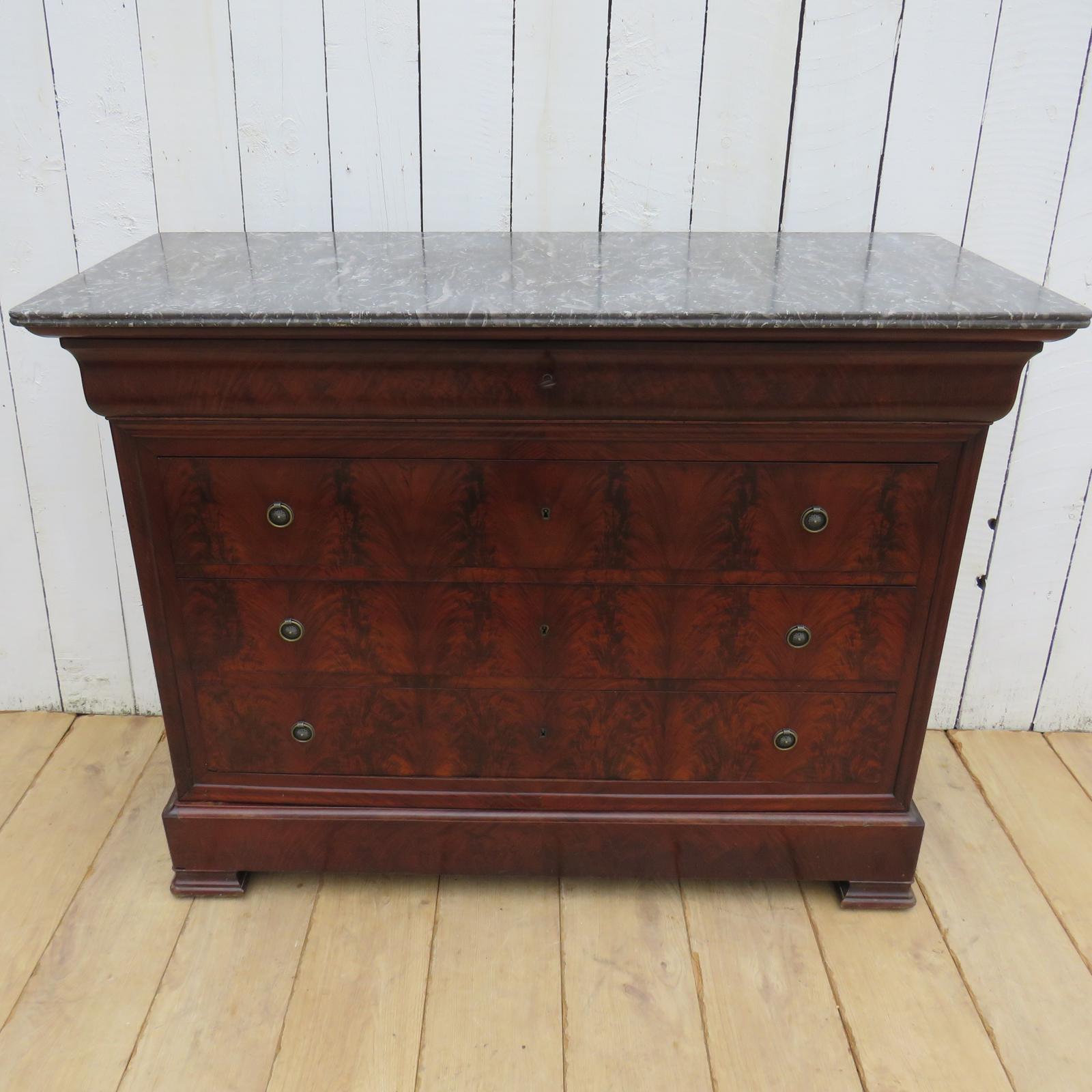 Antique French Marble Top & Mahogany Chest of Drawers (1 of 12)