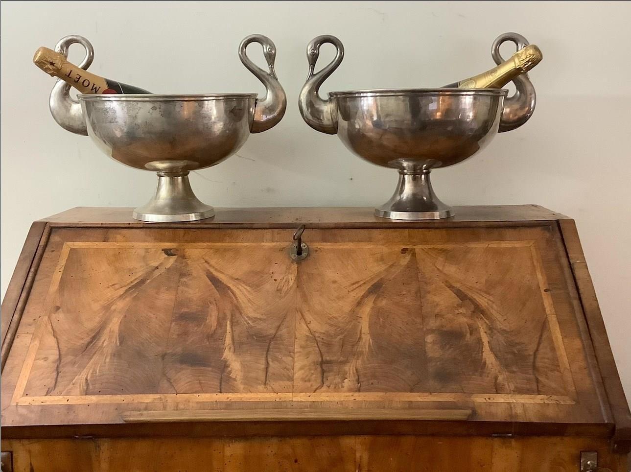 Pair of Vintage Nickel Plate Champagne Bowls with Swan Neck Handle (1 of 6)