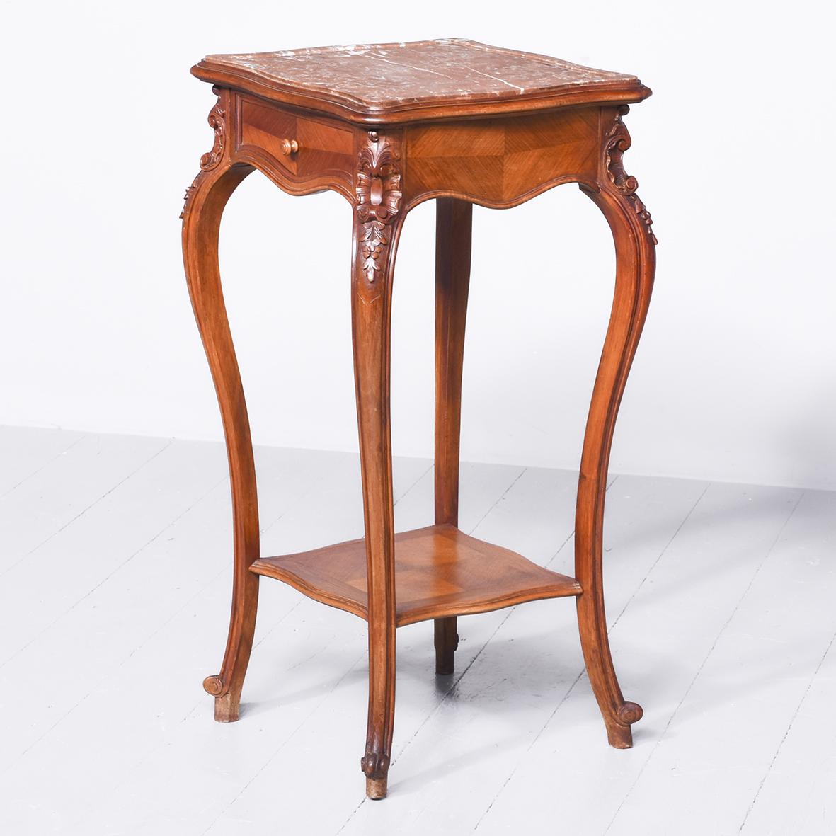 Late Victorian French Marble-Top Tall Occasional Table (1 of 9) Late Victorian French Marble-Top Tall Occasional Table (1 of 9)