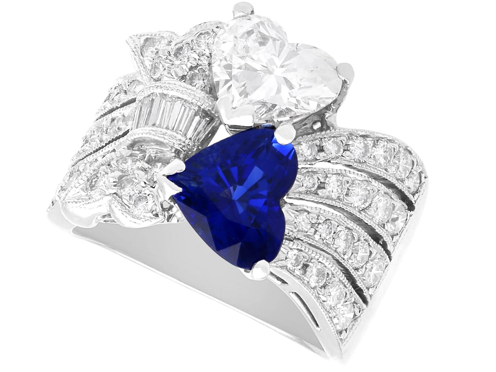 Vintage 2.09ct Sapphire & 2.78ct Diamond, 18ct White Gold Cocktail Ring c.1950 (1 of 16)