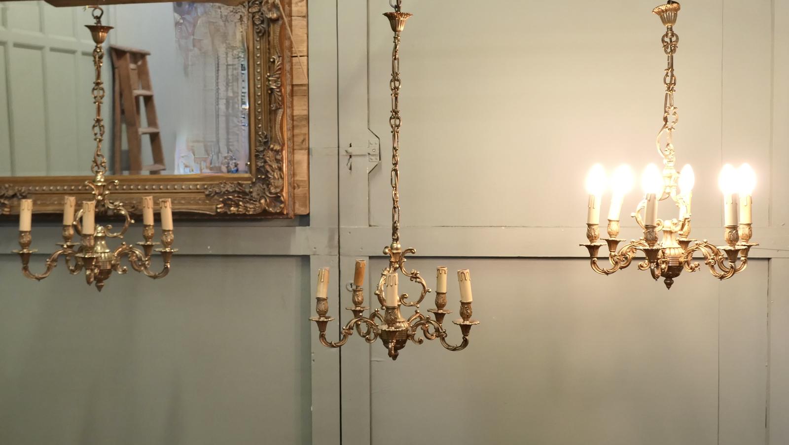 A Set of 3 French Gilded Brass Chandeliers (1 of 6)