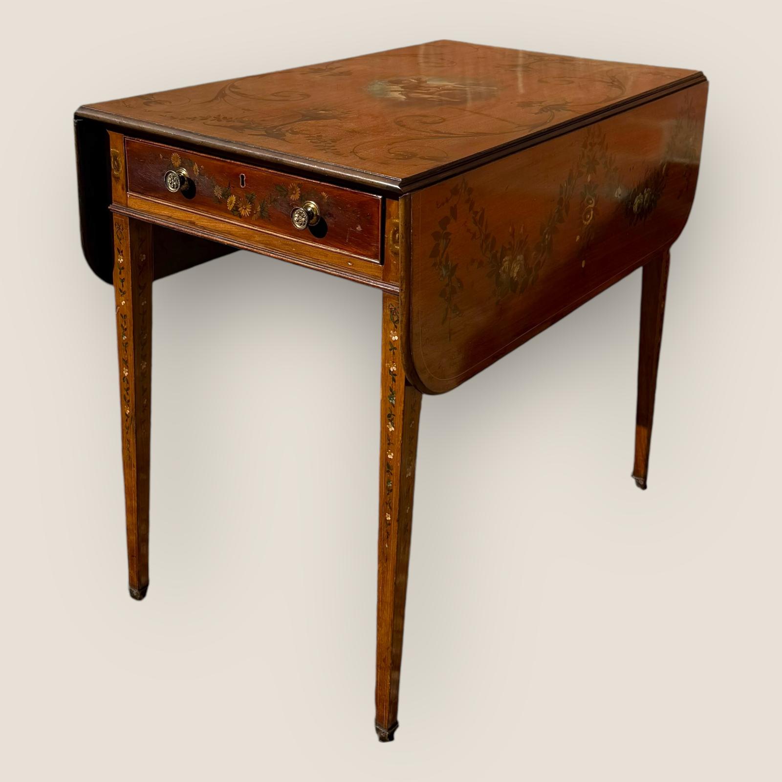Antique Georgian Pembroke Side Table, Mahogany, Hand Painted, Edwards & Roberts (1 of 15)