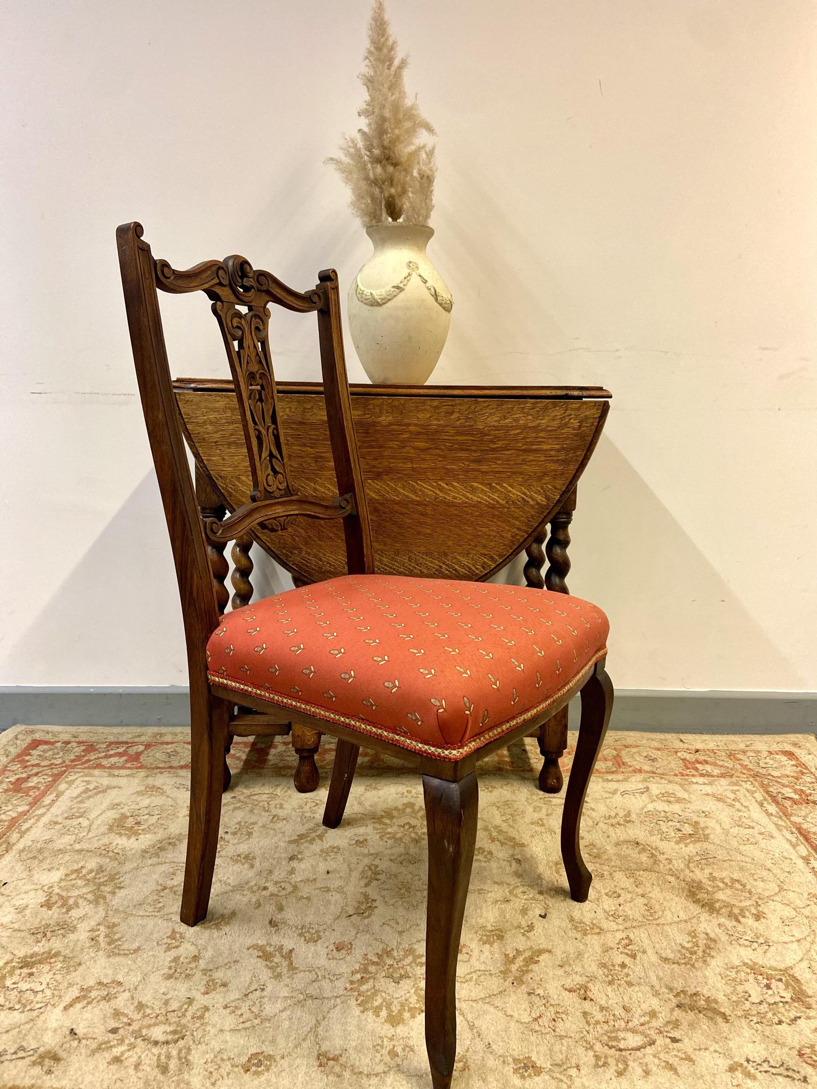 Antique Bedroom Chair / Red Fabric Seat / Carved & Fret Cut Backs 1870s-1900s (1 of 12)