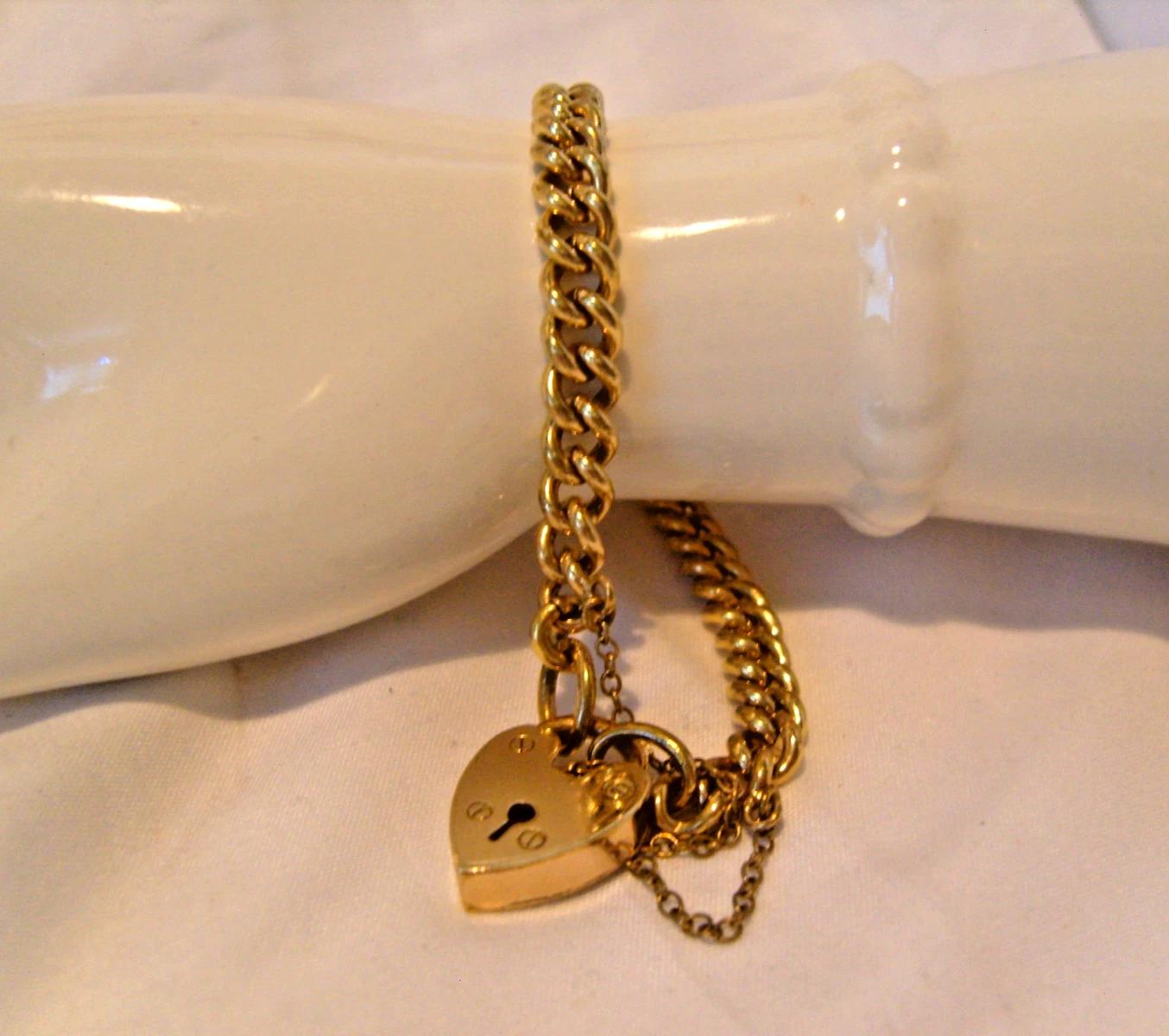 Bracelet 10ct Rose Rolled Gold Vintage 1940s USA Curb Link & Love Heart Padlock (1 of 9) Bracelet 10ct Rose Rolled Gold Vintage 1940s USA Curb Link & Love Heart Padlock (1 of 9)
