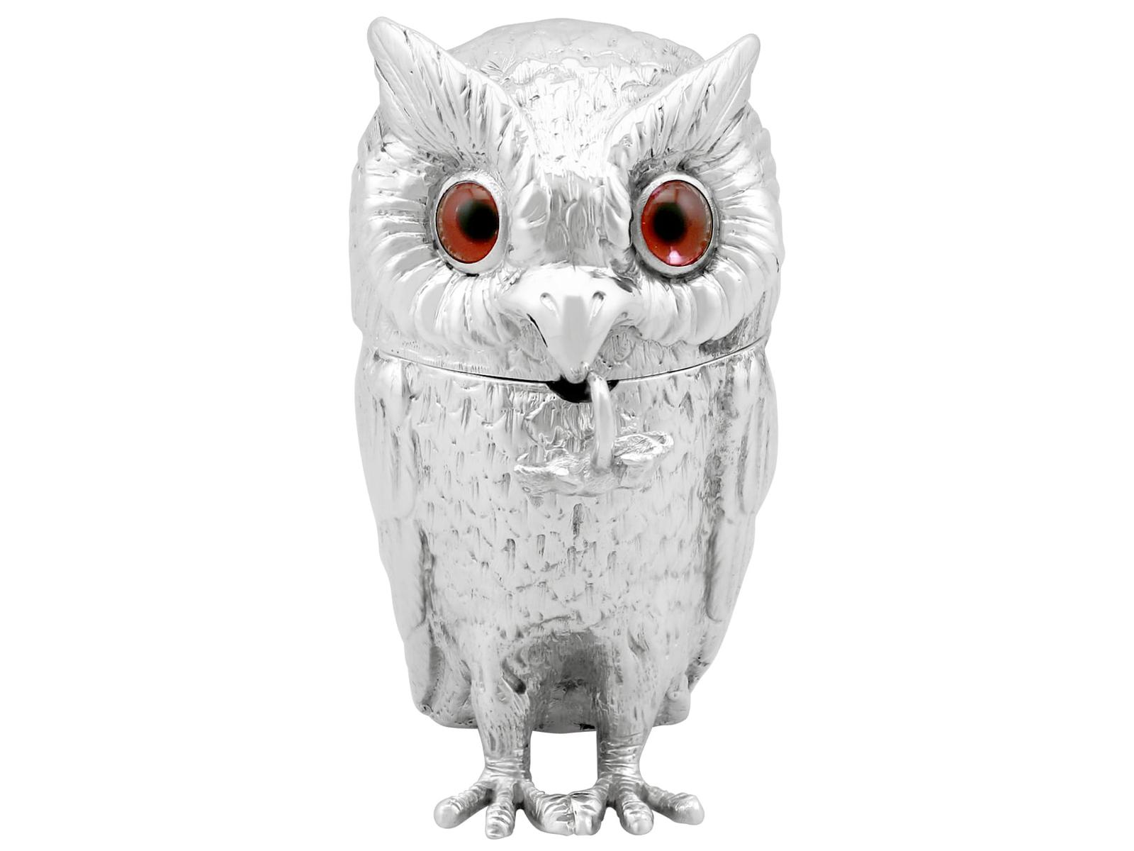 Antique Victorian Sterling Silver Owl Mustard Pot (1 of 14)