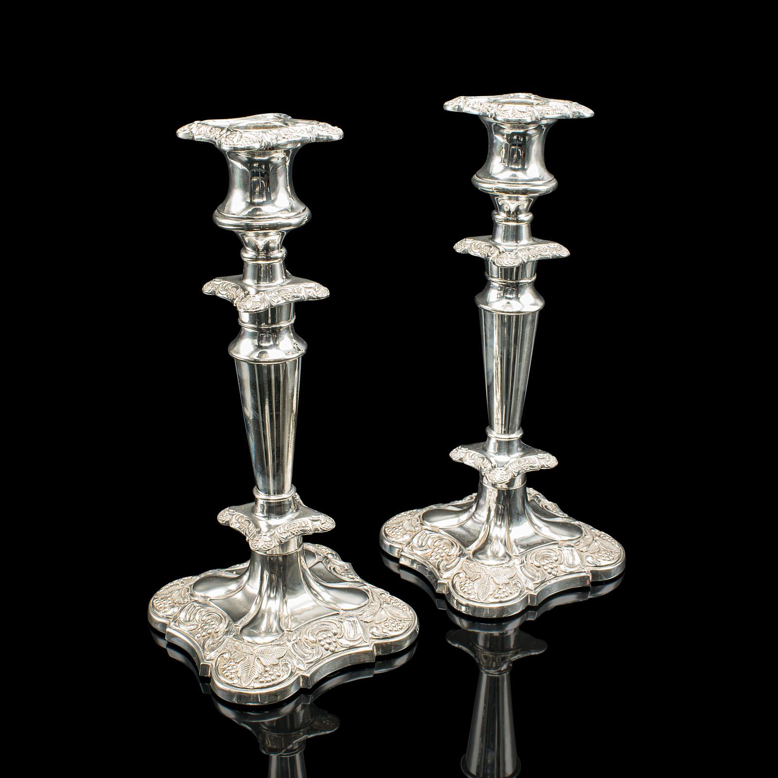 Pair of Antique Decorative Candlesticks, English, Silver Plate, Candle Sconce (1 of 10)