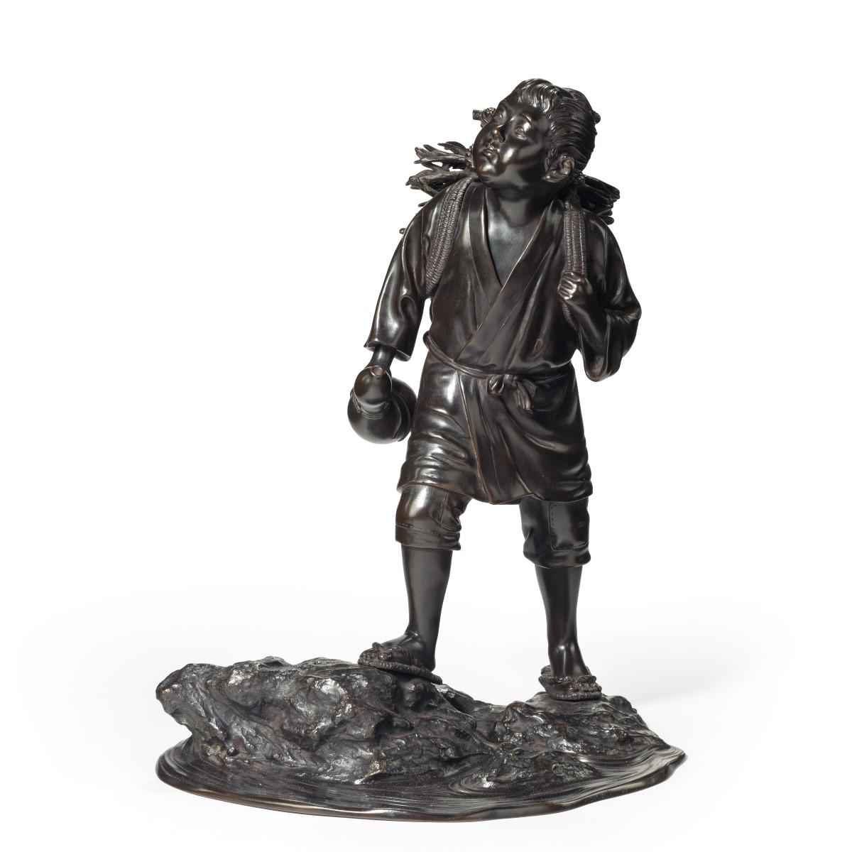 Meiji Period Bronze of Boy Carrying Twigs (1 of 5)