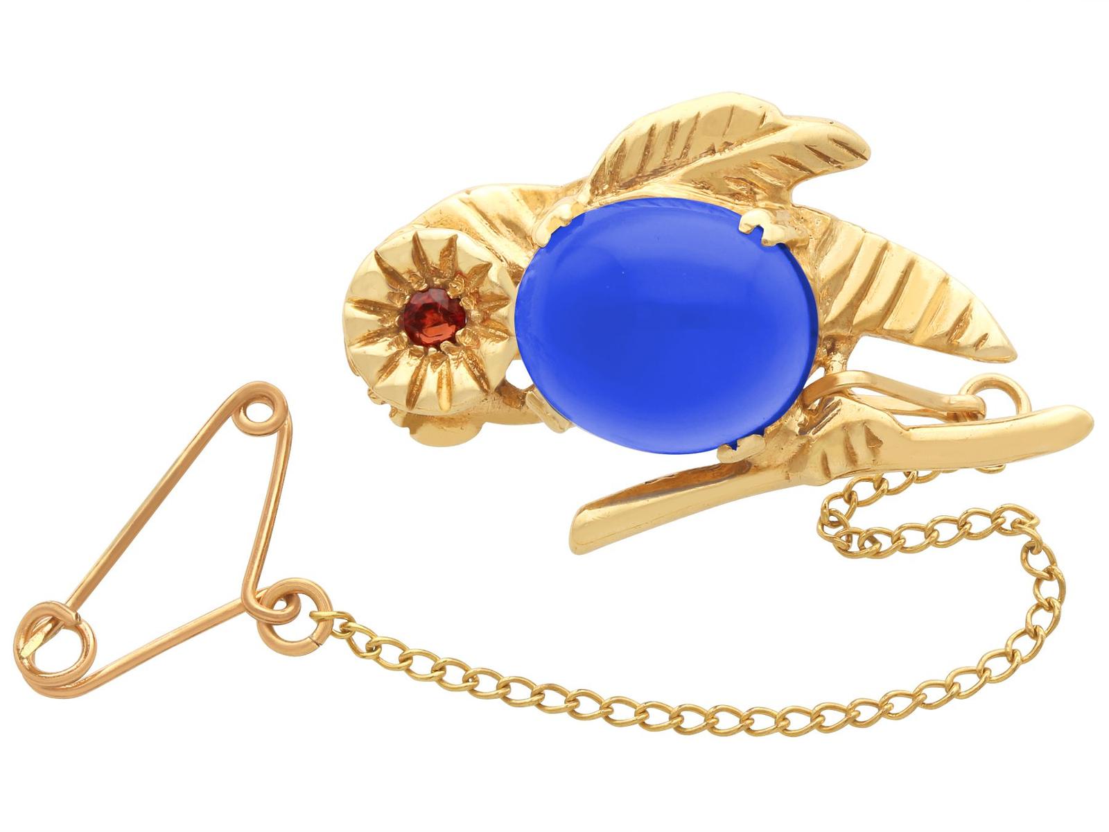 Antique 2.94ct Dyed Quartz & Hessonite Garnet, 9ct Yellow Gold Bird Brooch c.1910 (1 of 10)