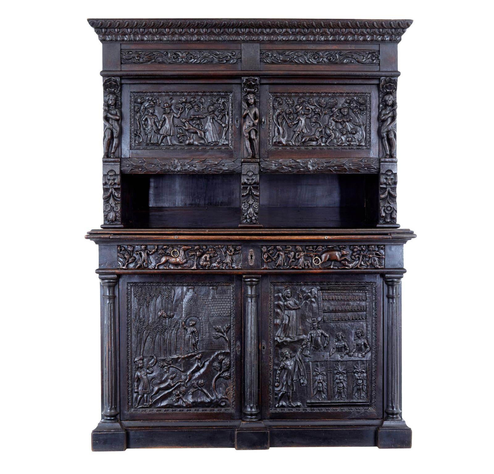 Large 19th Century Flemish Carved Oak Cabinet (1 of 13)