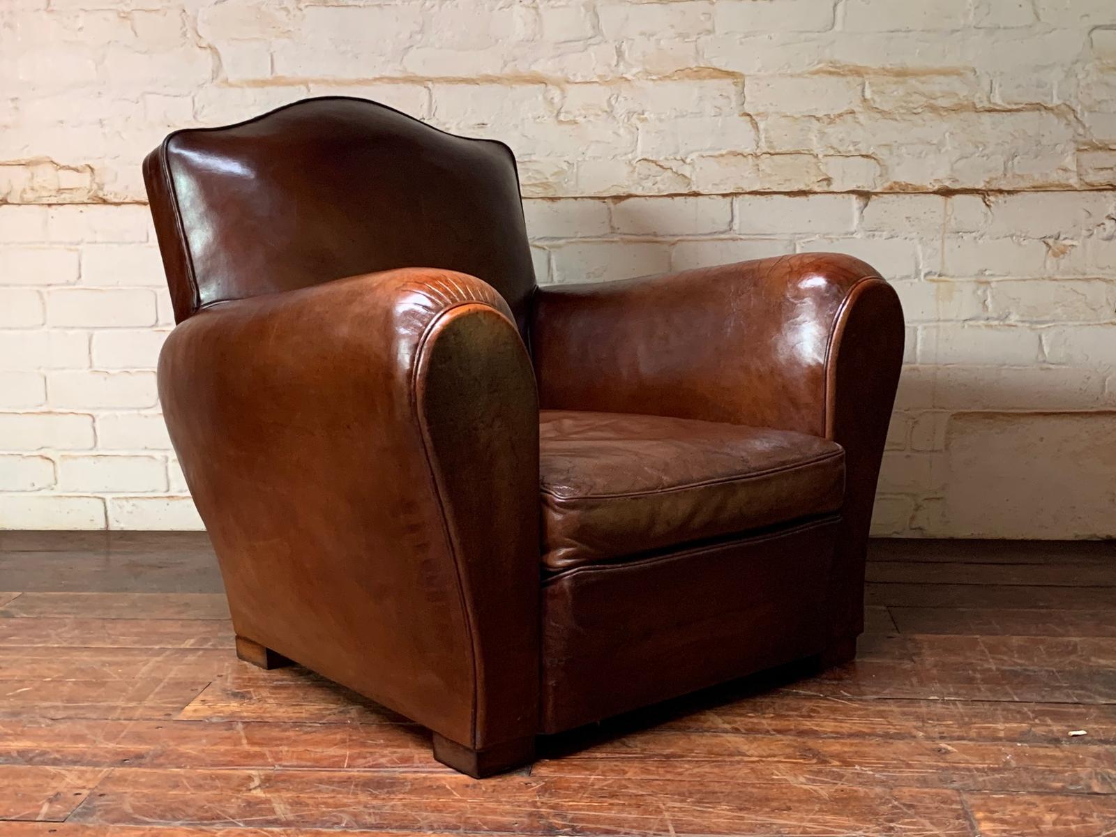 Fabulous French Leather Club Chair, Chapeau de Gendarme Model c.1940 (1 of 11) Fabulous French Leather Club Chair, Chapeau de Gendarme Model c.1940 (1 of 11)