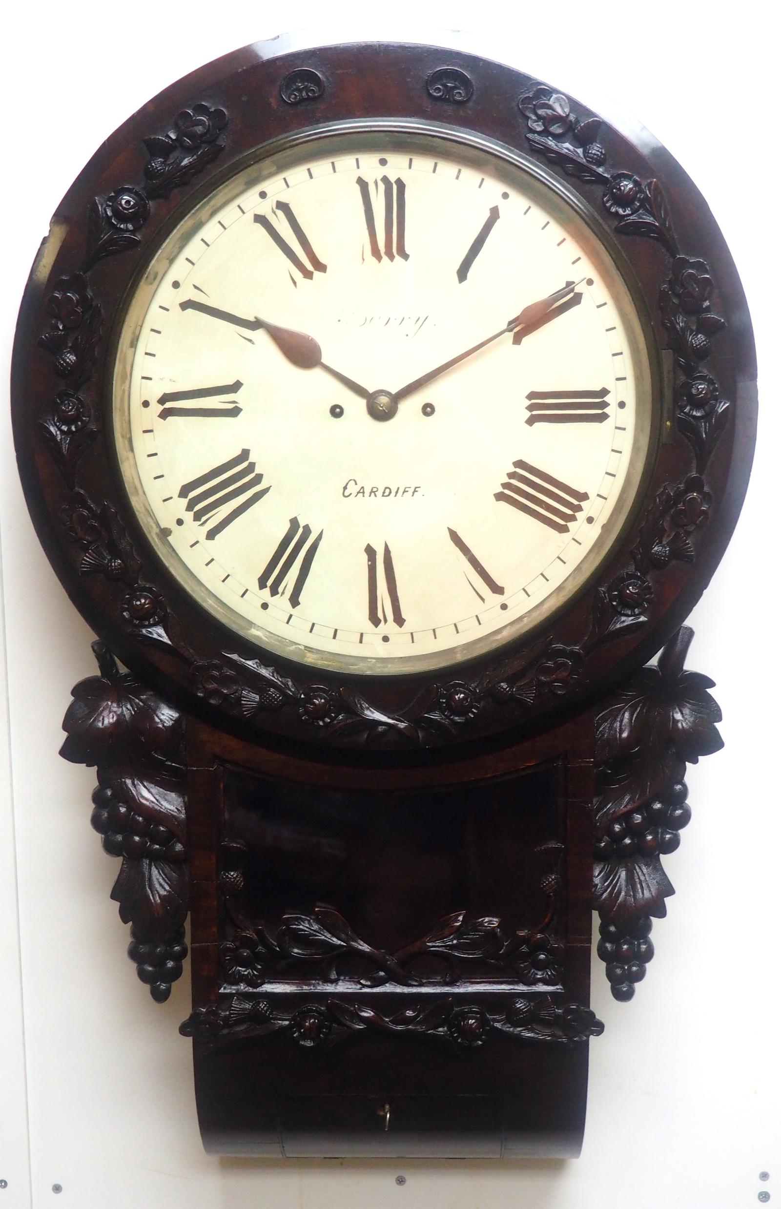 Rare Antique Welsh Drop Dial Wall Clock 8 Day Double Fusee Movement Dial Signed Barry Cardiff (1 of 14)