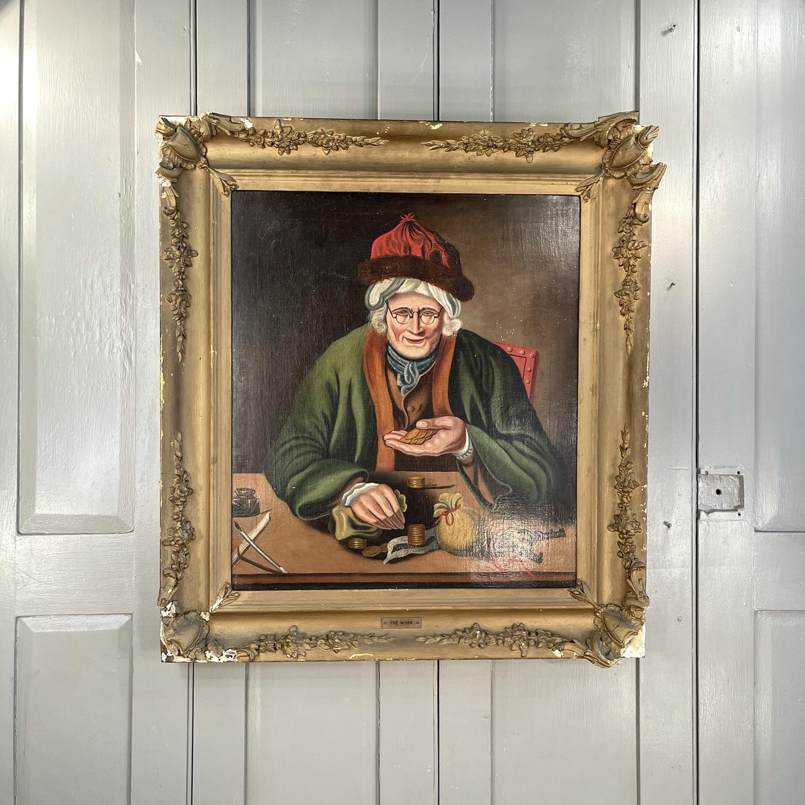 Antique Georgian Oil Painting Portrait Entitled The Miser by C Hind 1823 (1 of 10)