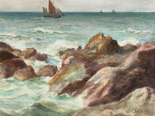 Marine Watercolour By James Aitken - Rocky Shore (1 of 3)