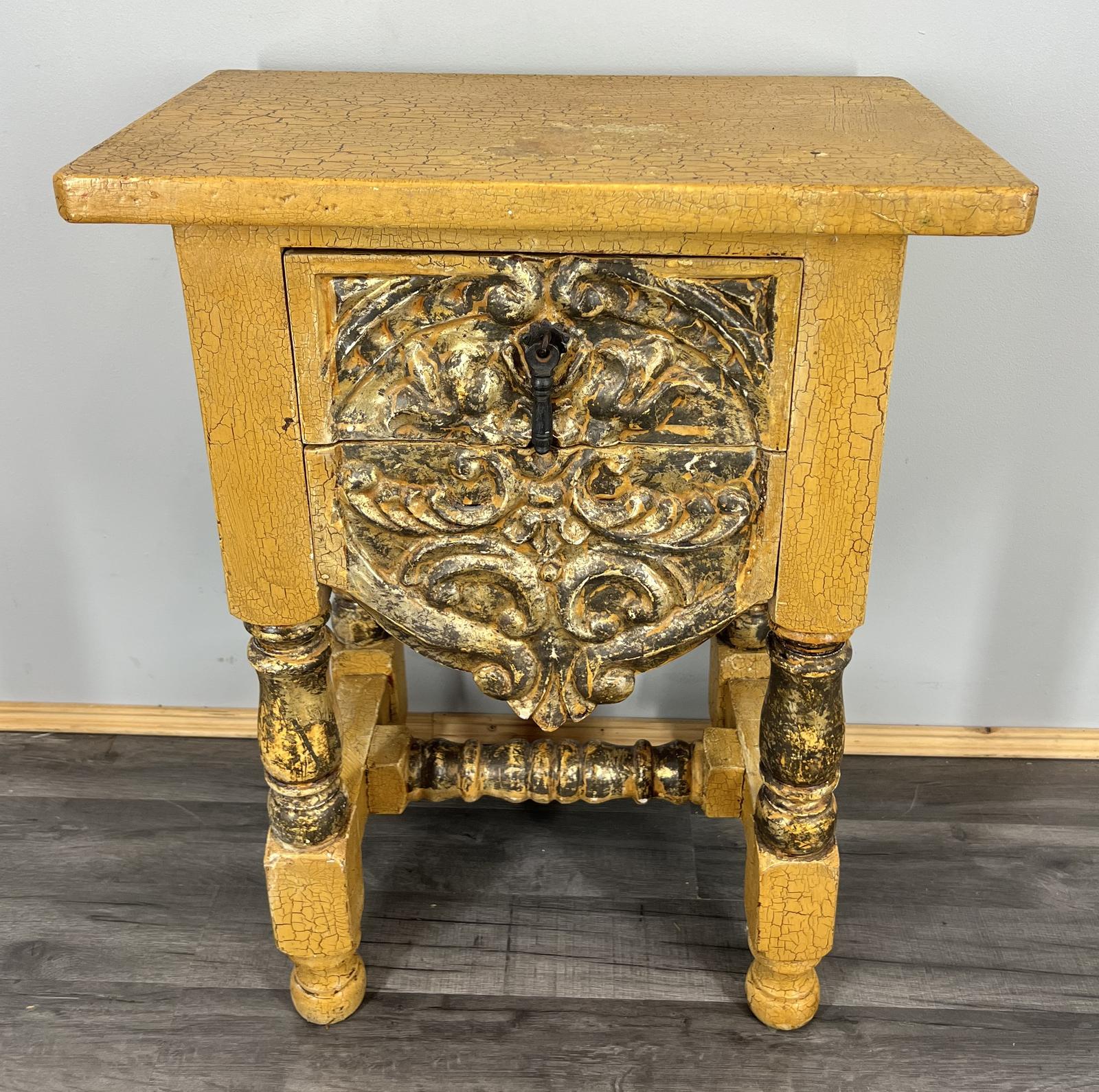 Vintage French Style Side Table Gold Ornate Drawer Distressed Finish – Lot 3860 (1 of 13)