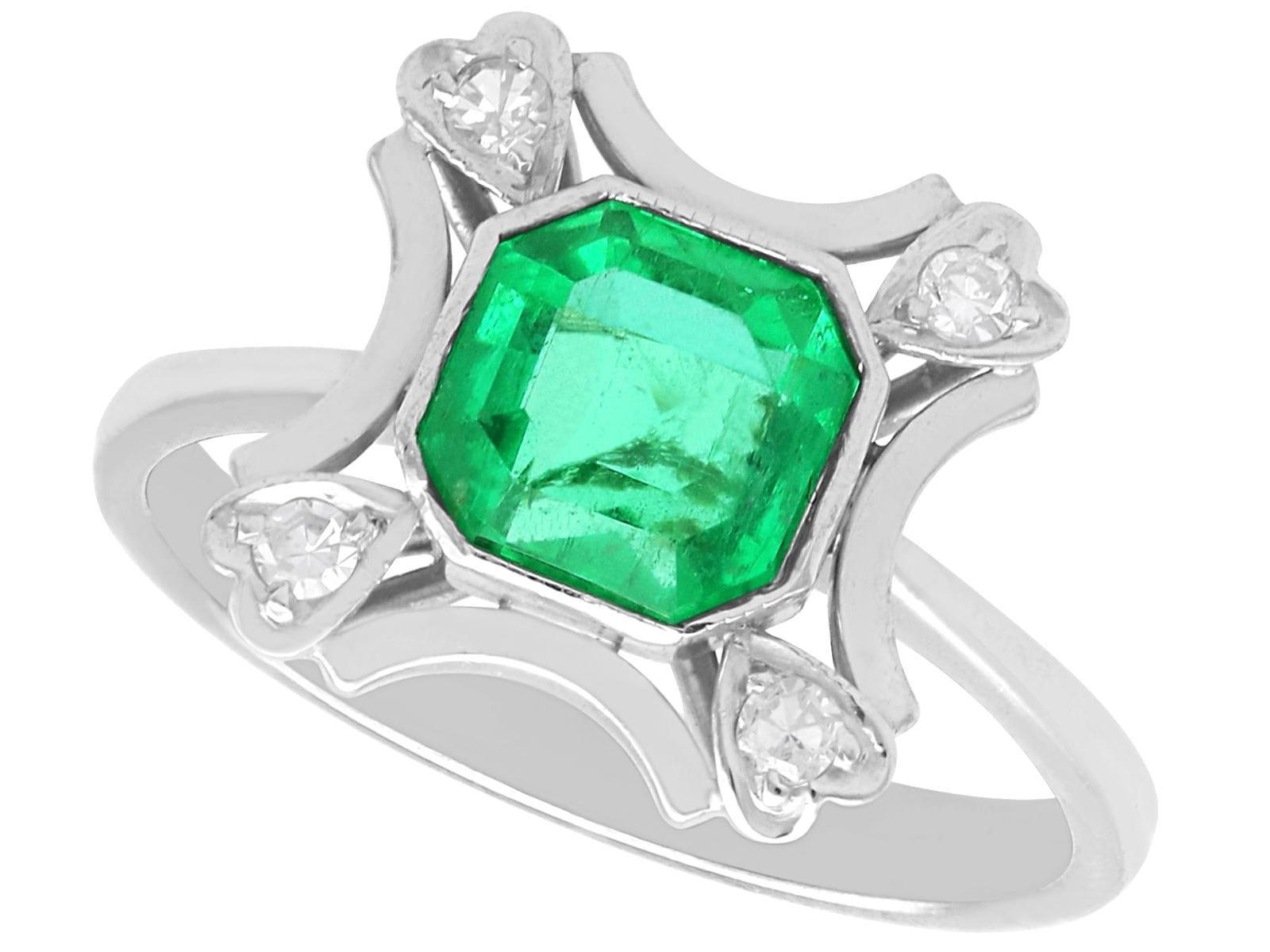 Vintage 0.92ct Emerald & Diamond, 18ct White Gold Ring c.1950 (1 of 11)
