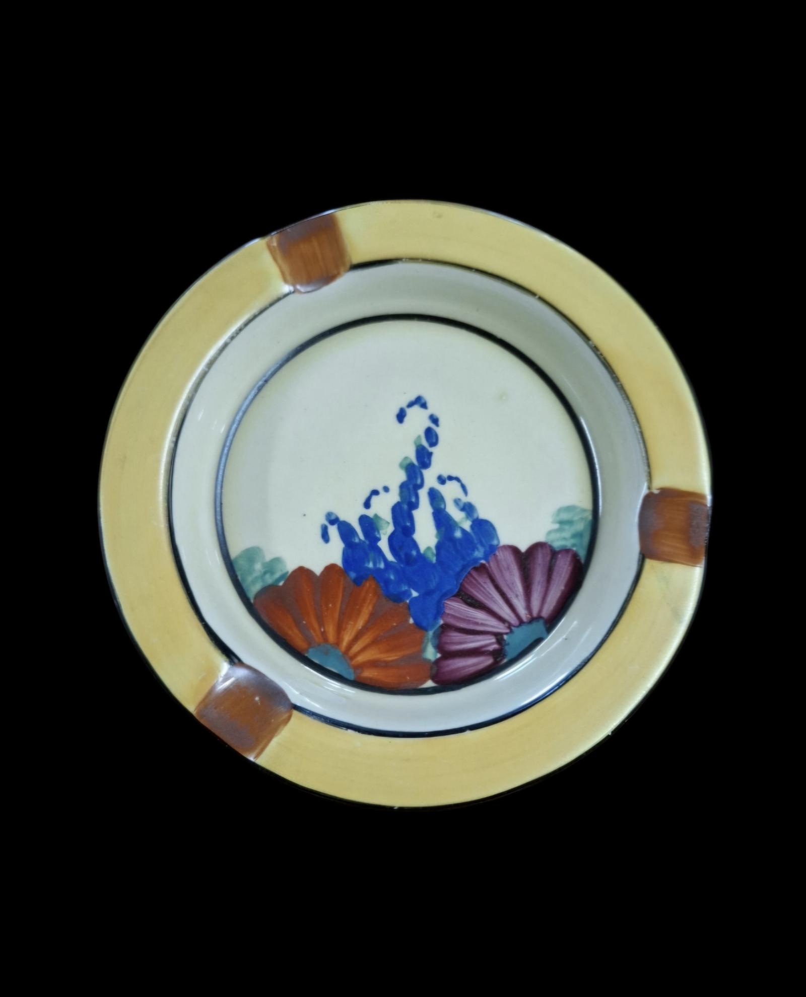 Scarce Clarice Cliff Earthenware Ashtray from Her Bizarre Range - Gay Day Pattern (1 of 2)