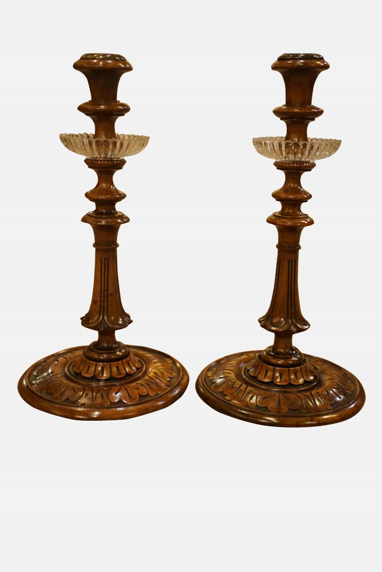 Pair of Mid 19thC Carved Walnut Candlesticks (1 of 1)