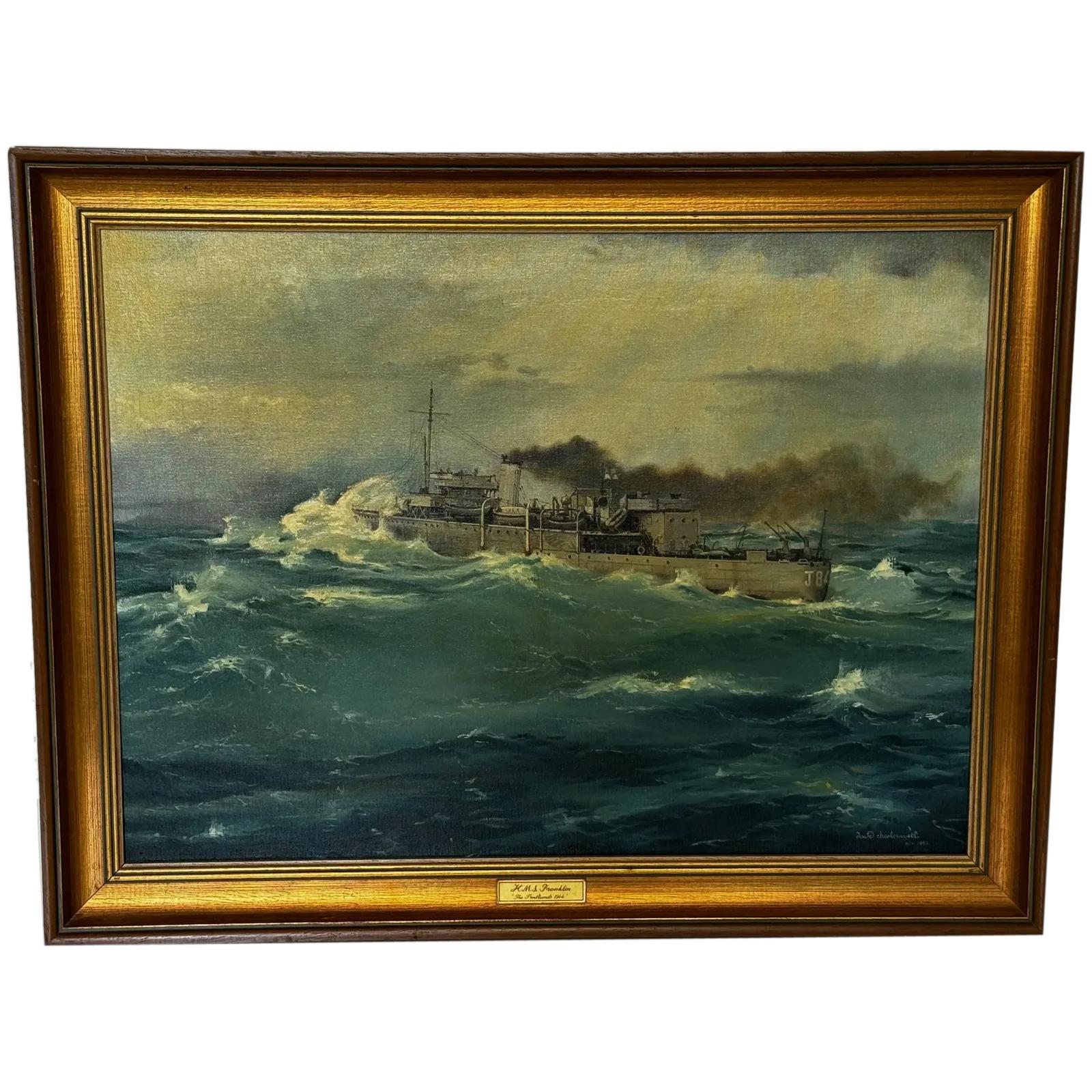 Oil Painting HMS Franklin Ship Mine Sweeper The Pentlands World War 2 Convoy Duty (1 of 34)