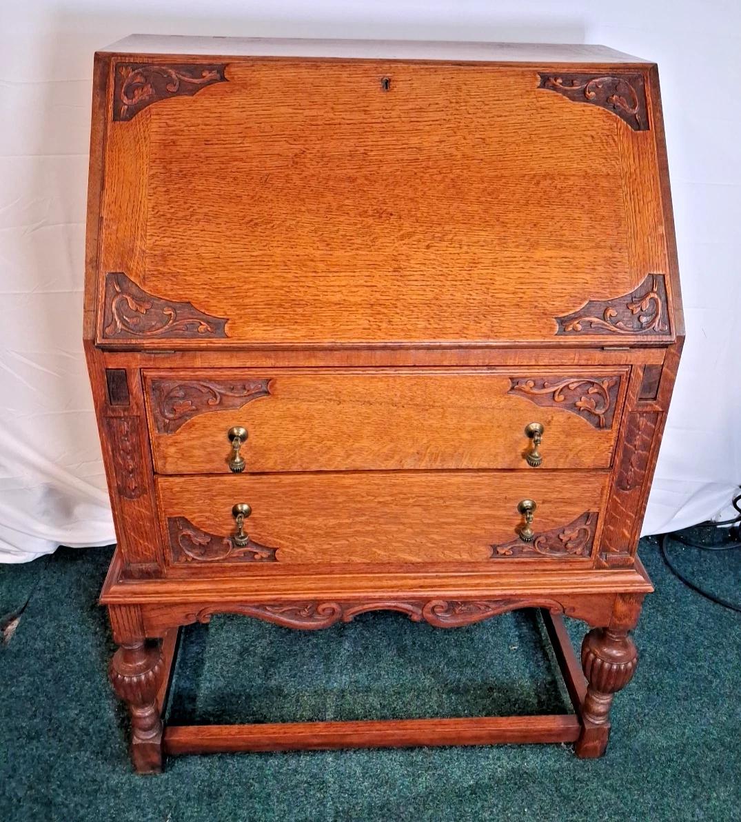 Oak Bureau Art Deco Early 20th Century.gorgeous Piece (1 of 12)