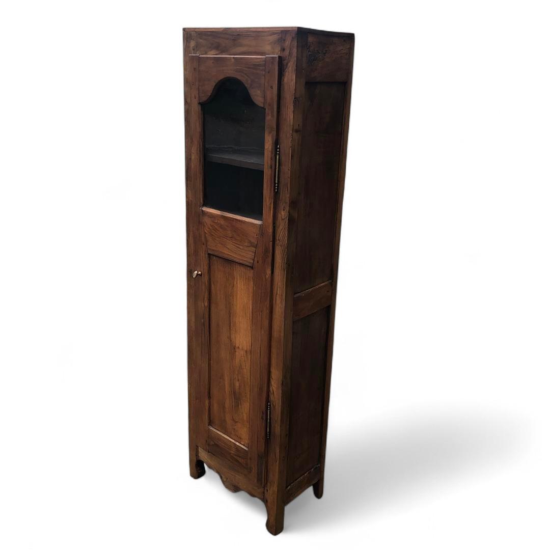 Antique French Tall Narrow Glazed Cupboard  in Fruitwood 1900s (1 of 17)